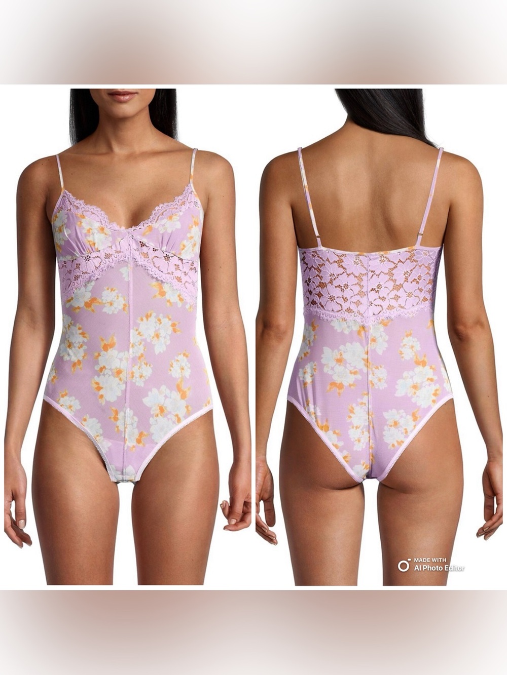 Free People Intimately Monday Morning Bodysuit Lilac Floral Lace Small NWOT